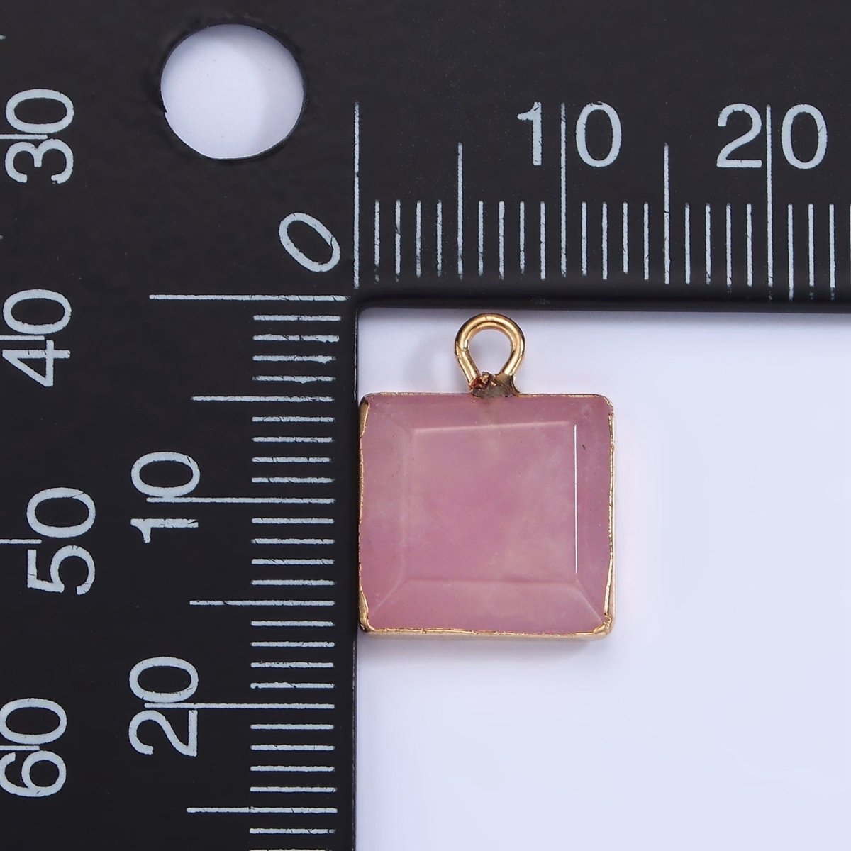 14K Gold plated Onyx, Amazonite, Pink Quartz Square Bezel Charm | N1688 - N1690