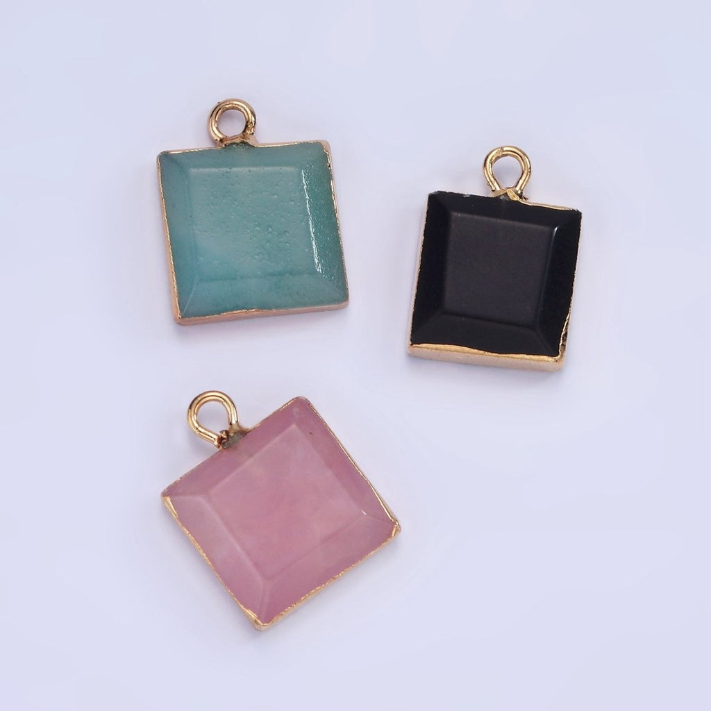14K Gold plated Onyx, Amazonite, Pink Quartz Square Bezel Charm | N1688 - N1690