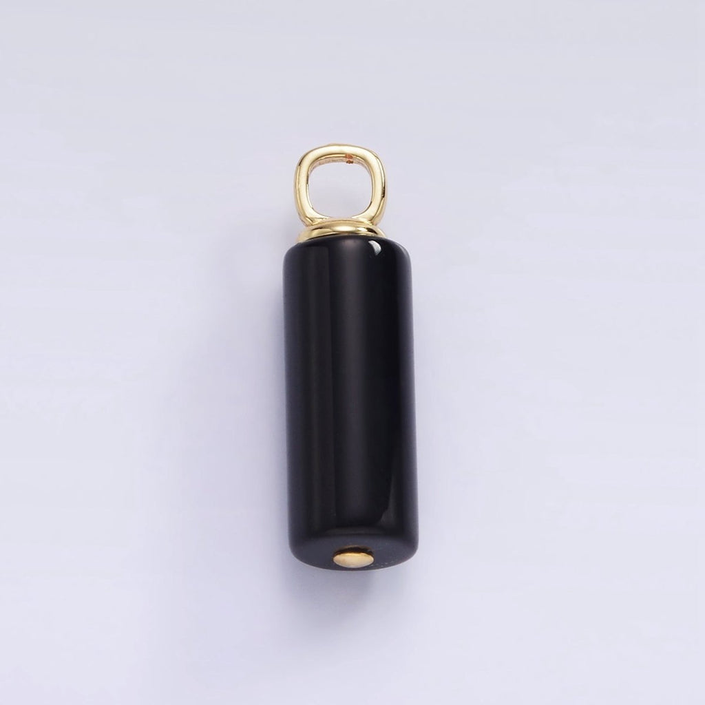 14K Gold plated Onyx Gemstone Cylinder Drop Charm | H362 - DLUXCA