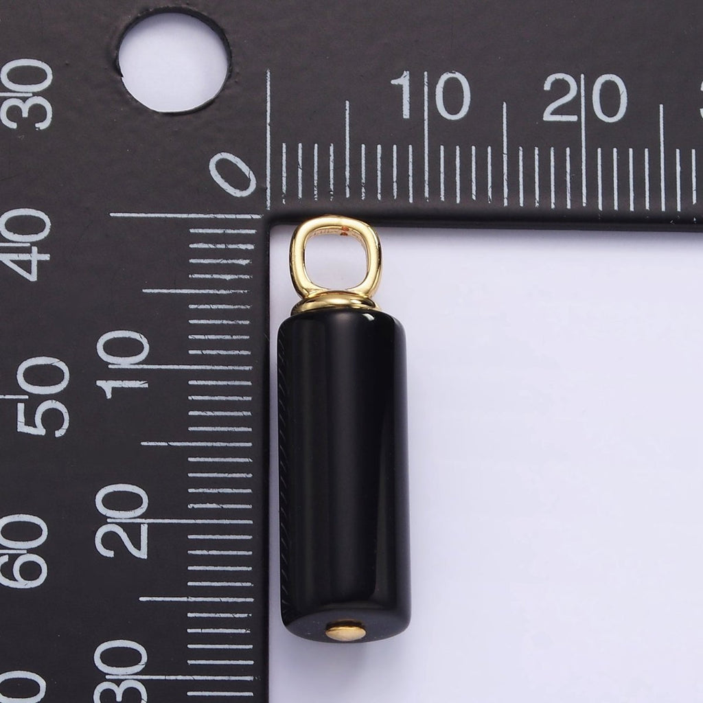 14K Gold plated Onyx Gemstone Cylinder Drop Charm | H362 - DLUXCA