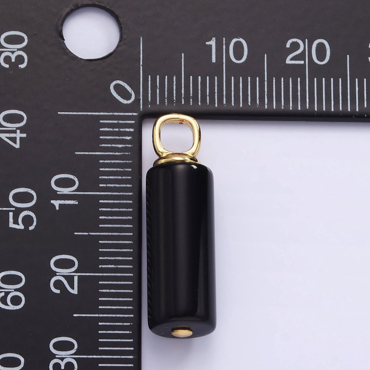 14K Gold plated Onyx Gemstone Cylinder Drop Charm | H362 - DLUXCA