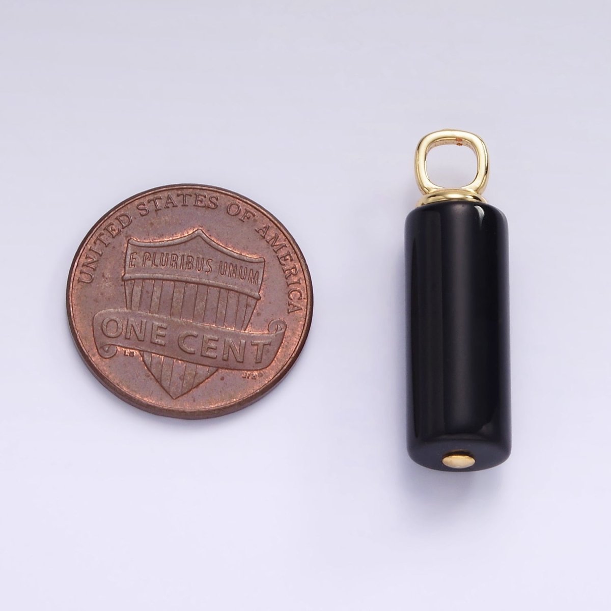 14K Gold plated Onyx Gemstone Cylinder Drop Charm | H362 - DLUXCA
