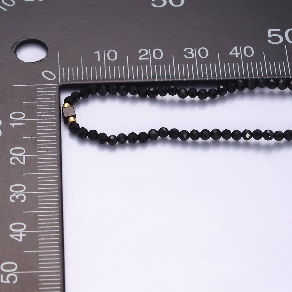 14K Gold plated Black Onyx Multifaceted Rope Adjustable Friendship Bracelet | WA-02165 ~ WA-02167