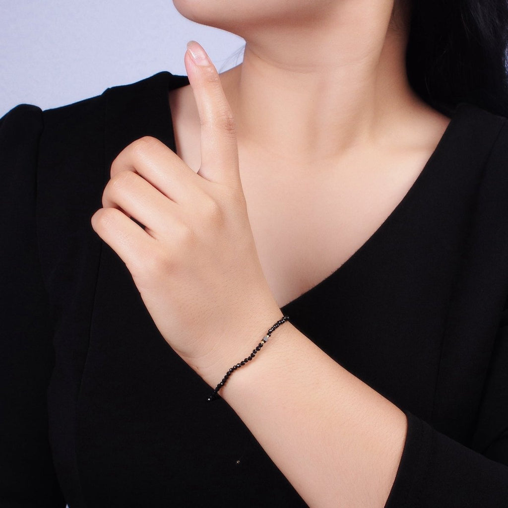 14K Gold plated Black Onyx Multifaceted Rope Adjustable Friendship Bracelet | WA-02165 ~ WA-02167