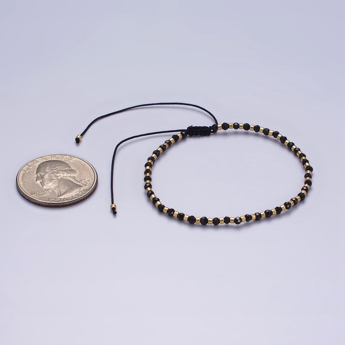 14K Gold plated Black Onyx Multifaceted Rope Adjustable Friendship Bracelet | WA-02165 ~ WA-02167