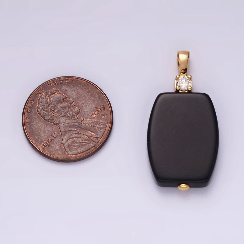 14K Gold plated Onyx Rounded Rectangular Bar CZ Pendant | N1991 - DLUXCA