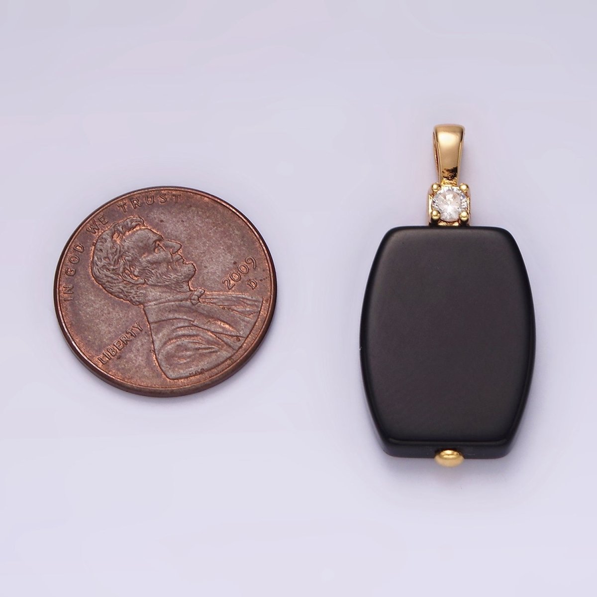 14K Gold plated Onyx Rounded Rectangular Bar CZ Pendant | N1991 - DLUXCA