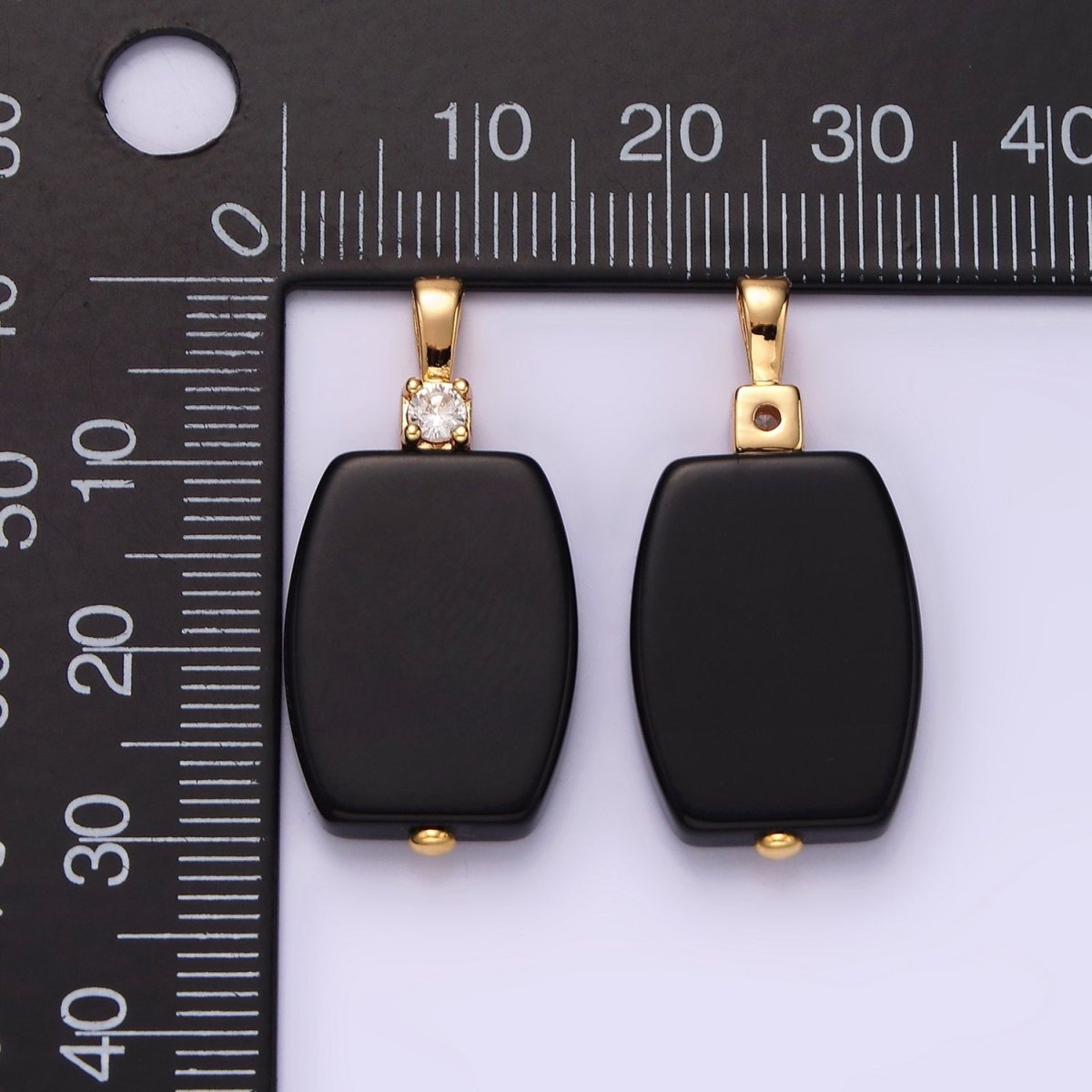 14K Gold plated Onyx Rounded Rectangular Bar CZ Pendant | N1991 - DLUXCA