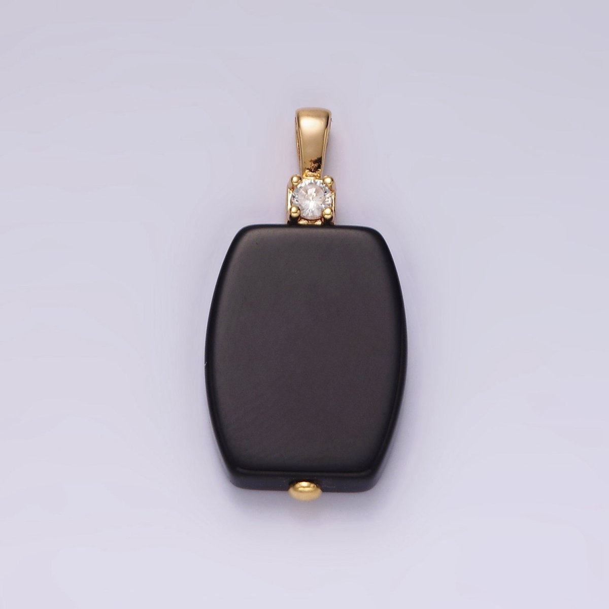14K Gold plated Onyx Rounded Rectangular Bar CZ Pendant | N1991 - DLUXCA