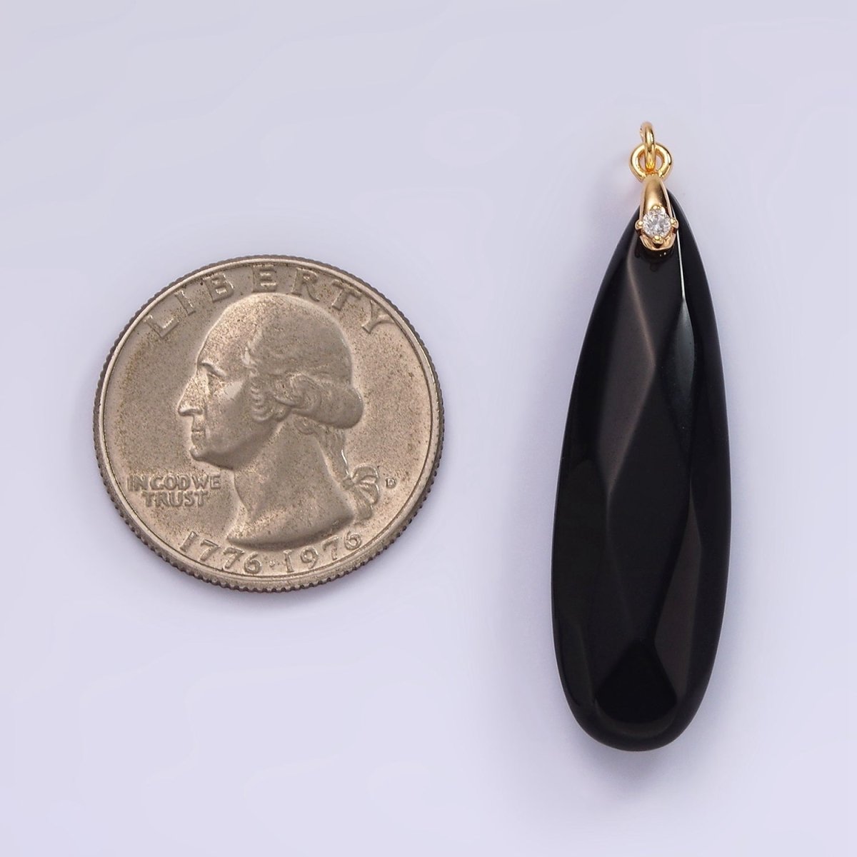 14K Gold plated Onyx Teardrop Multifaceted CZ Bail Charm | AG478 - DLUXCA