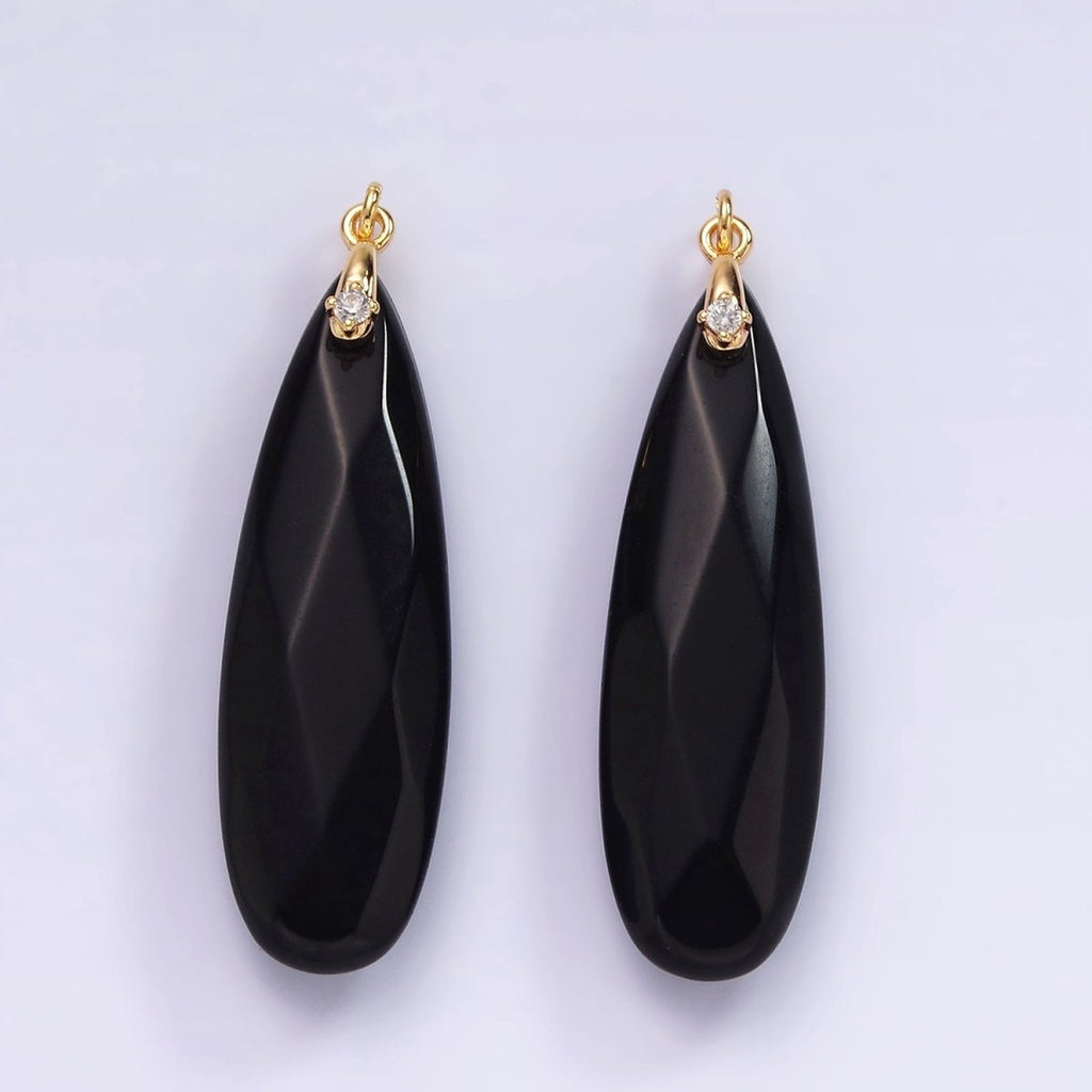 14K Gold plated Onyx Teardrop Multifaceted CZ Bail Charm | AG478 - DLUXCA