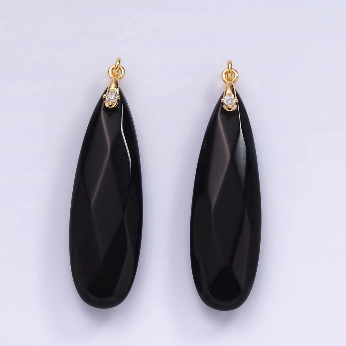 14K Gold plated Onyx Teardrop Multifaceted CZ Bail Charm | AG478 - DLUXCA