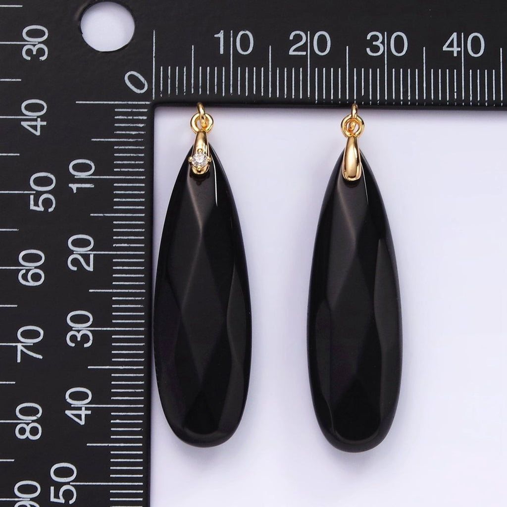 14K Gold plated Onyx Teardrop Multifaceted CZ Bail Charm | AG478 - DLUXCA
