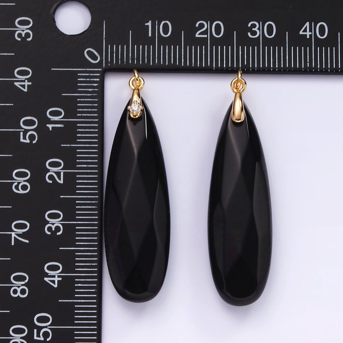 14K Gold plated Onyx Teardrop Multifaceted CZ Bail Charm | AG478 - DLUXCA