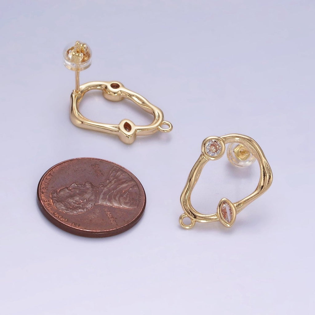 14K Gold plated Open Abstract Molten CZ Drop Stud Earrings Findings | Z705 - DLUXCA