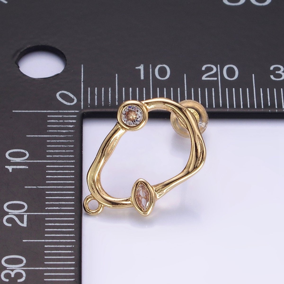 14K Gold plated Open Abstract Molten CZ Drop Stud Earrings Findings | Z705 - DLUXCA