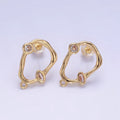 14K Gold plated Open Abstract Molten CZ Drop Stud Earrings Findings | Z705 - DLUXCA