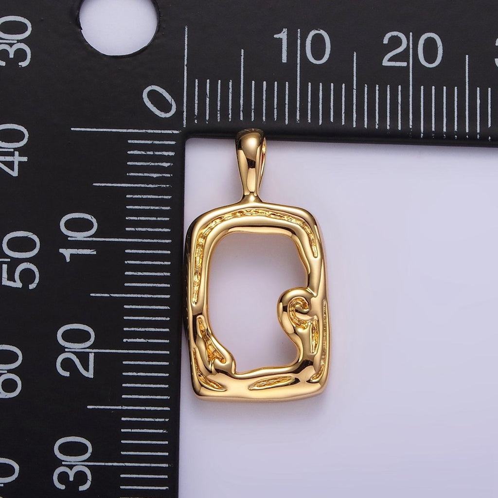 14K Gold plated Open Abstract Molten Minimalist Rectangular Pendant | N1907 - DLUXCA