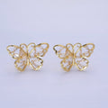 14K Gold plated Open Baguette Butterfly Stud Earrings | Q196 - DLUXCA