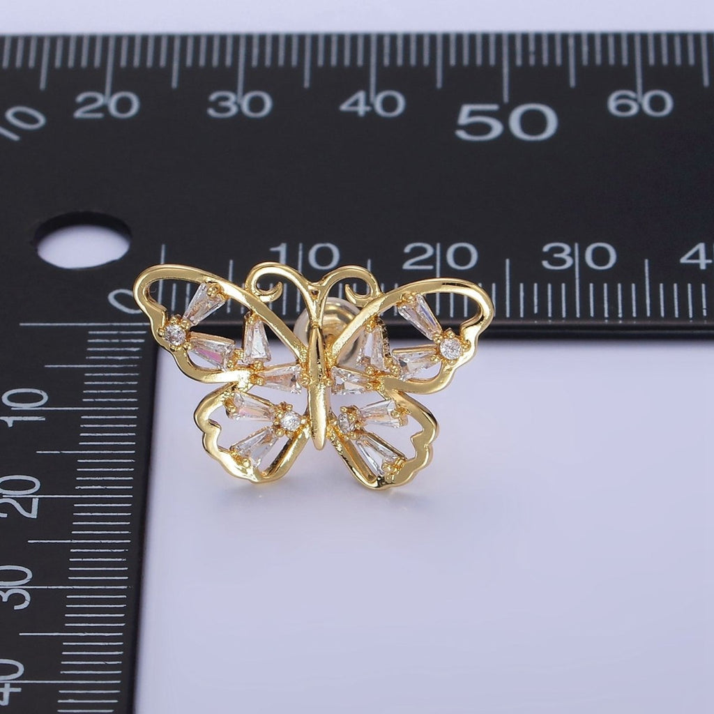 14K Gold plated Open Baguette Butterfly Stud Earrings | Q196 - DLUXCA