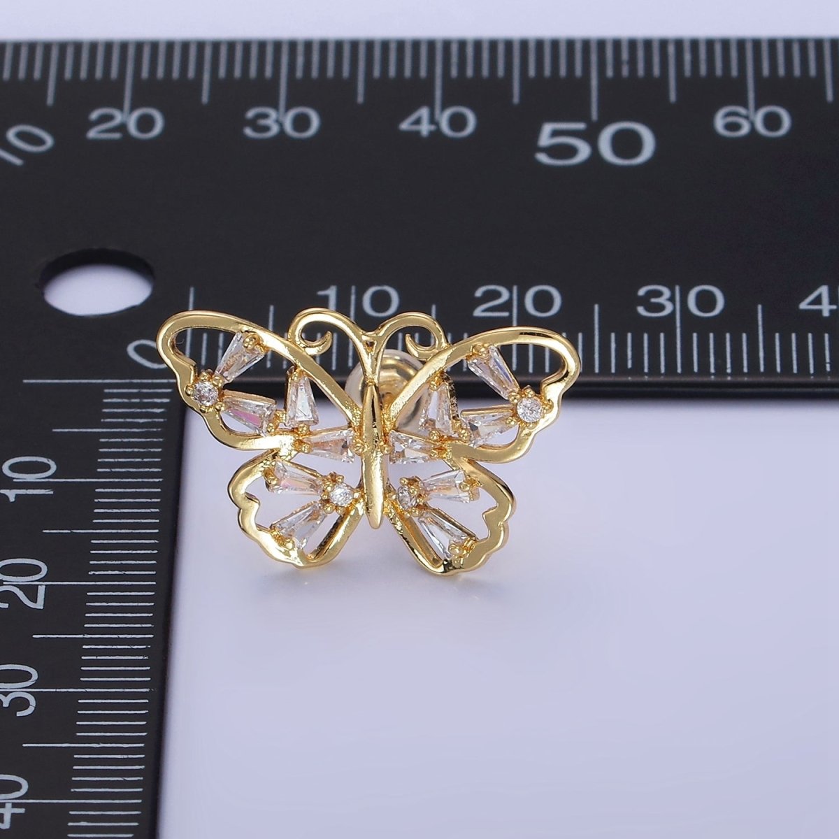 14K Gold plated Open Baguette Butterfly Stud Earrings | Q196 - DLUXCA