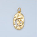 14K Gold plated Open Celestial Crescent Moon Star CZ Hammered Oval Charm | AG878 - DLUXCA