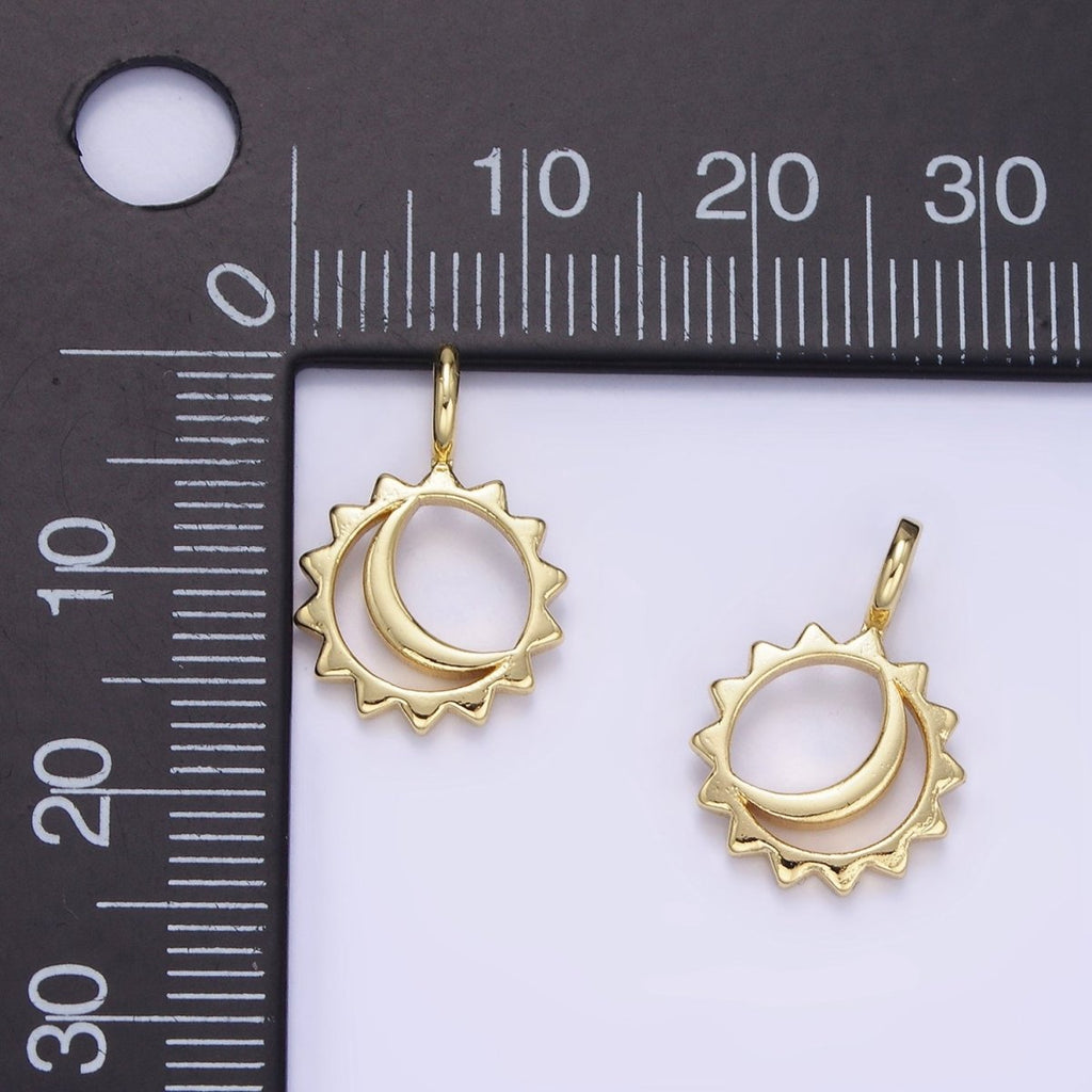 14K Gold plated Open Celestial Sun Crescent Moon Pendant | AG702 - DLUXCA