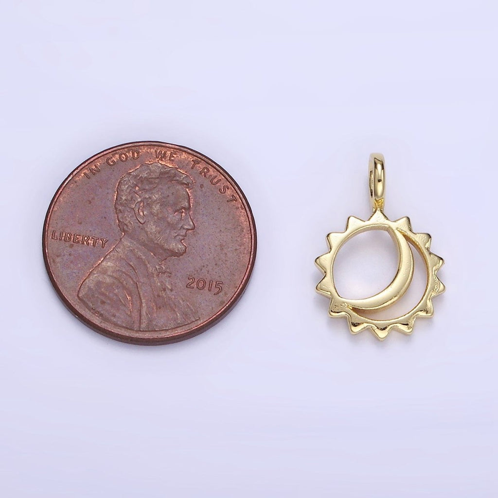 14K Gold plated Open Celestial Sun Crescent Moon Pendant | AG702 - DLUXCA