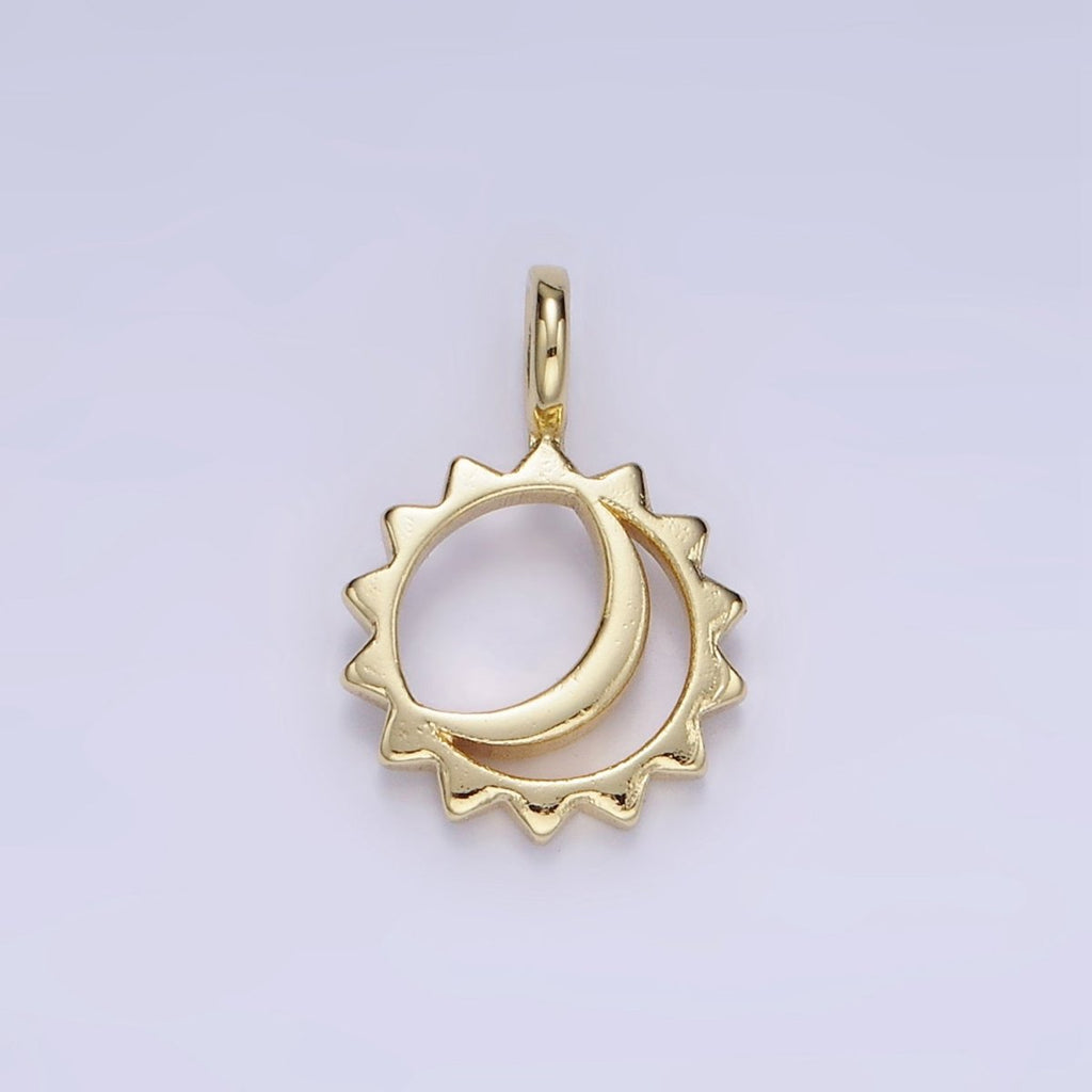 14K Gold plated Open Celestial Sun Crescent Moon Pendant | AG702 - DLUXCA