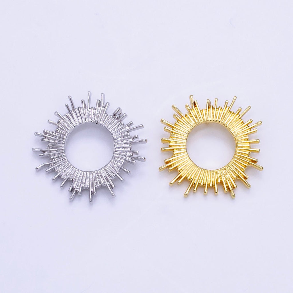 14K Gold plated Open Celestial Sunburst Back Loop Pendant in Gold & Silver | AG812 - DLUXCA