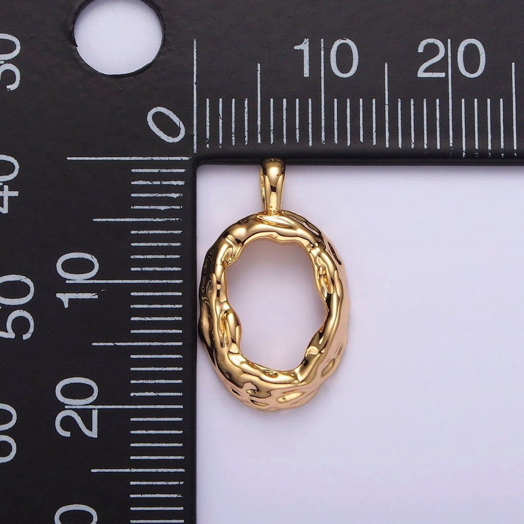 14K Gold plated Open Dented Molten Minimalist Oval Pendant | N1908 - DLUXCA