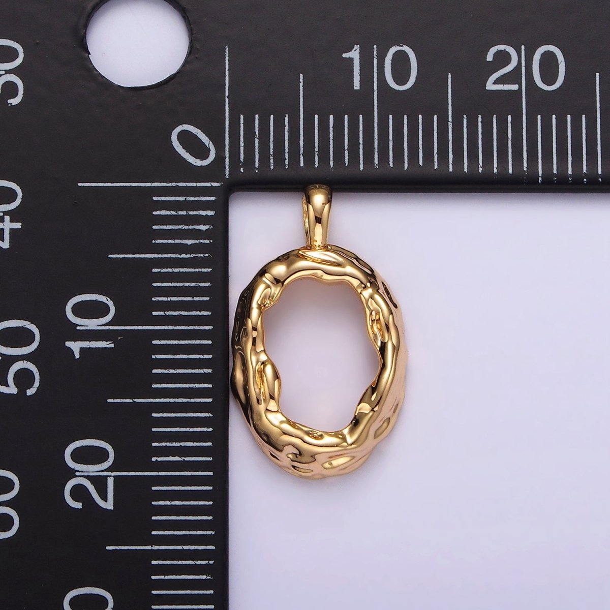 14K Gold plated Open Dented Molten Minimalist Oval Pendant | N1908 - DLUXCA
