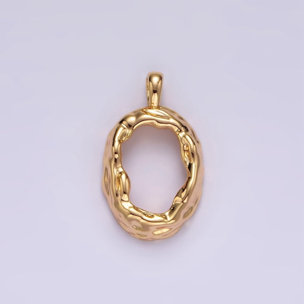 14K Gold plated Open Dented Molten Minimalist Oval Pendant | N1908 - DLUXCA