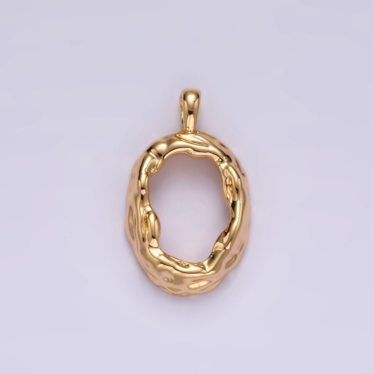 14K Gold plated Open Dented Molten Minimalist Oval Pendant | N1908 - DLUXCA