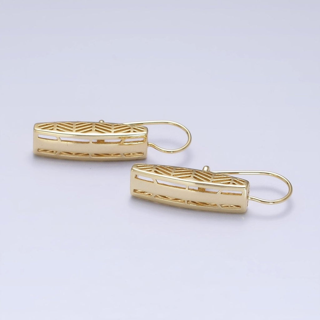 14K Gold plated Open Filigree Bar Rectangular Latch French Hook Earrings Set | AD1471 - DLUXCA