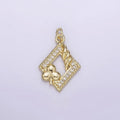 14K Gold plated Open Frame Rhombus Clover Micro Paved Twisted Clubs Card Charm | AG258 - DLUXCA