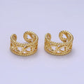 14K Gold plated Open Heart Lined Croissant Band Ear Cuff Earrings | AI158 - DLUXCA