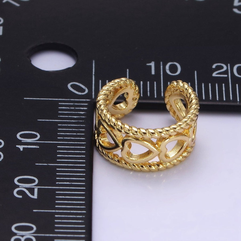 14K Gold plated Open Heart Lined Croissant Band Ear Cuff Earrings | AI158 - DLUXCA