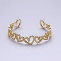 14K Gold plated Open Heart Micro Paved CZ Cuff Bangle Bracelet in Silver & Gold | WA-1920 WA-1921 Clearance Pricing