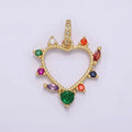14K Gold plated Open Heart Multicolor CZ Marquise Dotted Outline Micro Paved CZ Bail Pendant | AA610 - DLUXCA