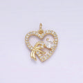 14K Gold plated Open Heart Ribbon Micro Paved CZ Charm | W674 - DLUXCA