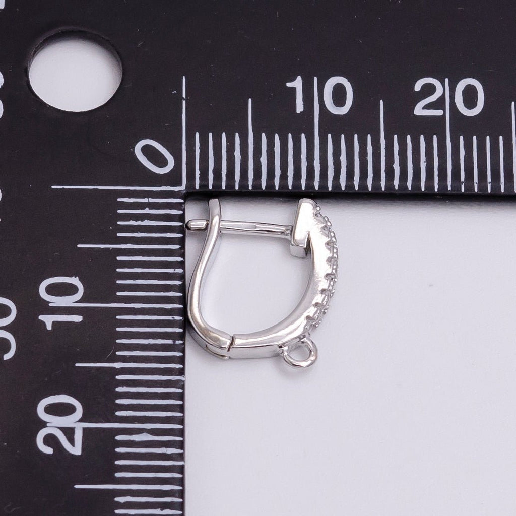 14K Gold plated Open Loop Micro Paved CZ Oblong English Lock Earrings in Silver & Gold | Z-278 Z-279 - DLUXCA