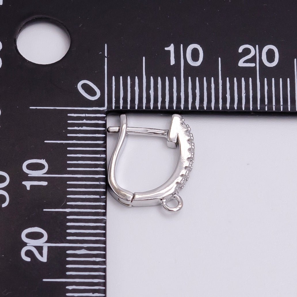 14K Gold plated Open Loop Micro Paved CZ Oblong English Lock Earrings in Silver & Gold | Z-278 Z-279 - DLUXCA