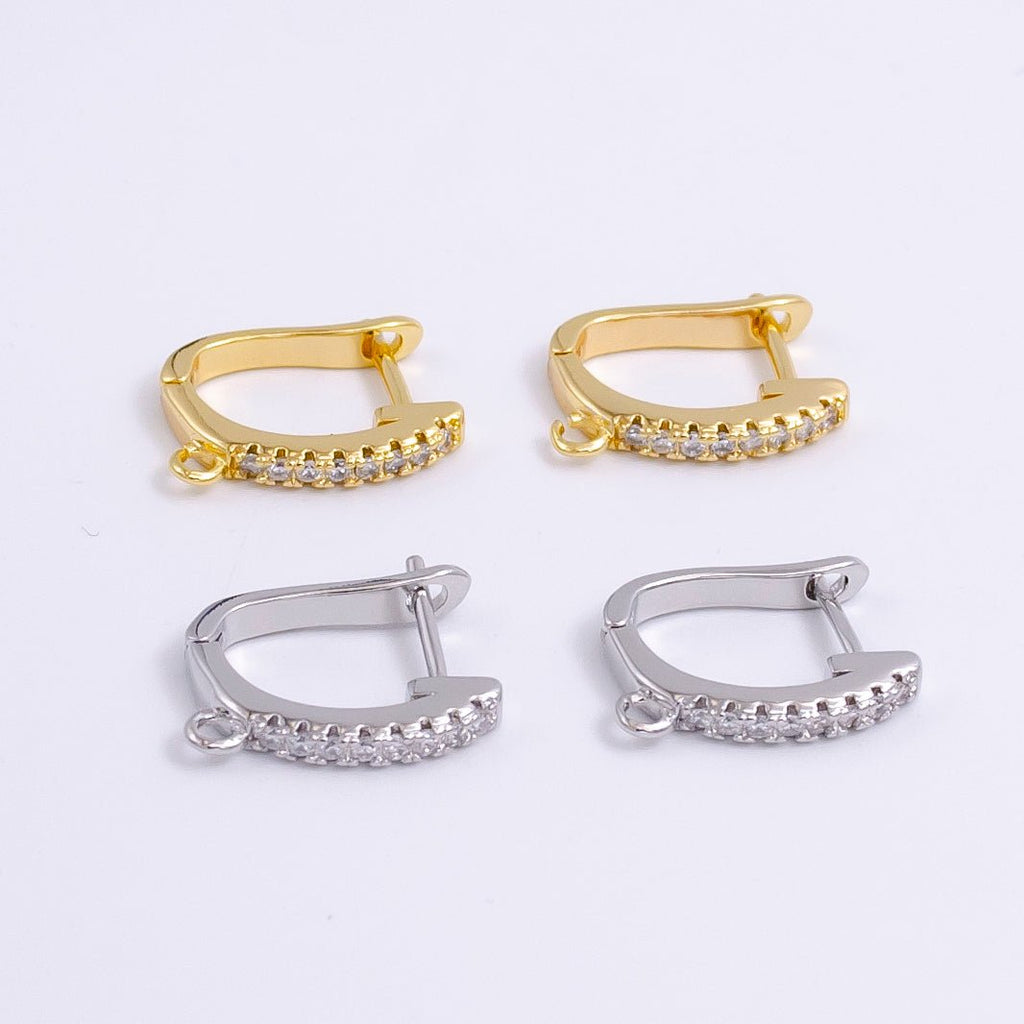 14K Gold plated Open Loop Micro Paved CZ Oblong English Lock Earrings in Silver & Gold | Z-278 Z-279 - DLUXCA