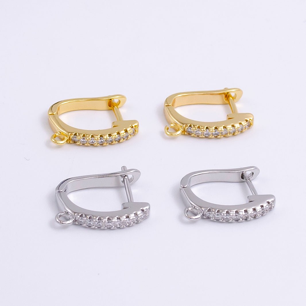 14K Gold plated Open Loop Micro Paved CZ Oblong English Lock Earrings in Silver & Gold | Z-278 Z-279 - DLUXCA