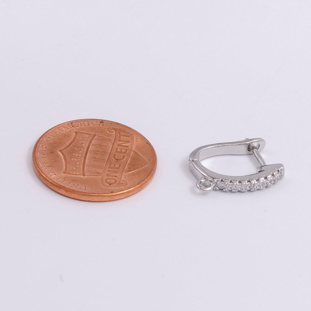 14K Gold plated Open Loop Micro Paved CZ Oblong English Lock Earrings in Silver & Gold | Z-278 Z-279 - DLUXCA