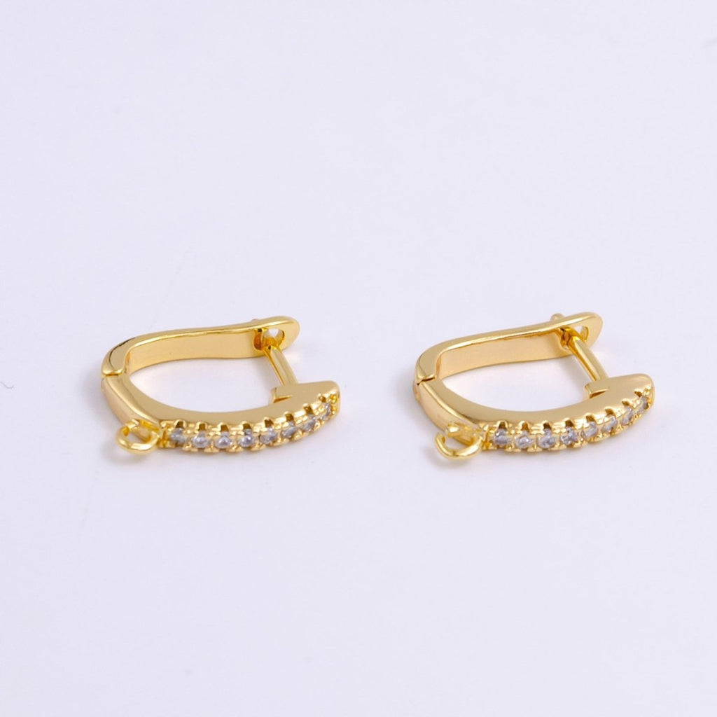 14K Gold plated Open Loop Micro Paved CZ Oblong English Lock Earrings in Silver & Gold | Z-278 Z-279 - DLUXCA