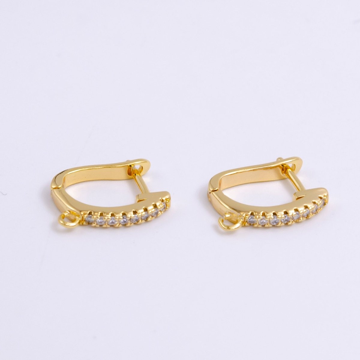 14K Gold plated Open Loop Micro Paved CZ Oblong English Lock Earrings in Silver & Gold | Z-278 Z-279 - DLUXCA