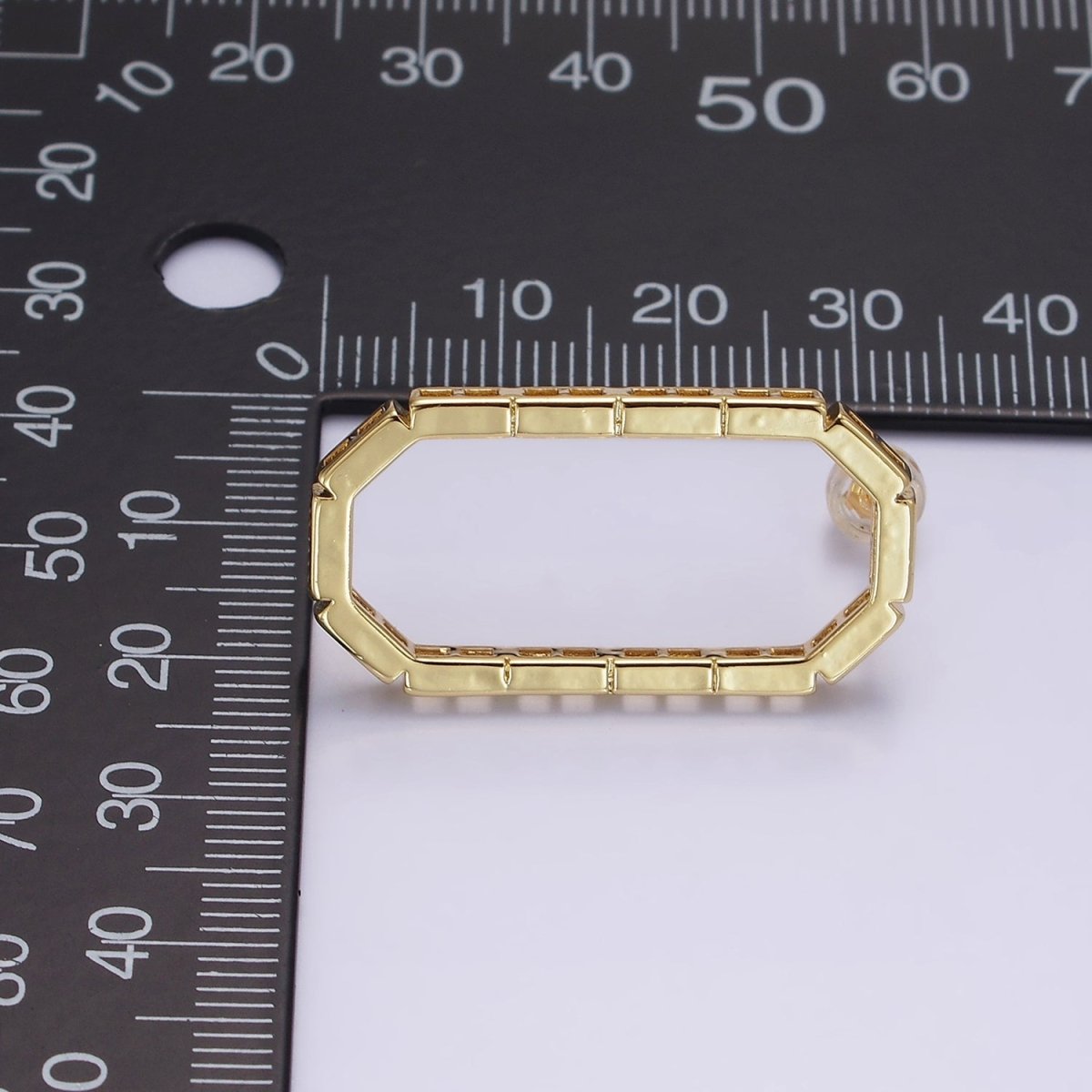 14K Gold plated Open Oblong Drop Hexagonal Brick Bar Stud Earrings | AE659 - DLUXCA