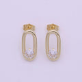 14K Gold plated Open Oblong Oval Round Clear CZ Geometric Stud Earrings | AB1427 - DLUXCA